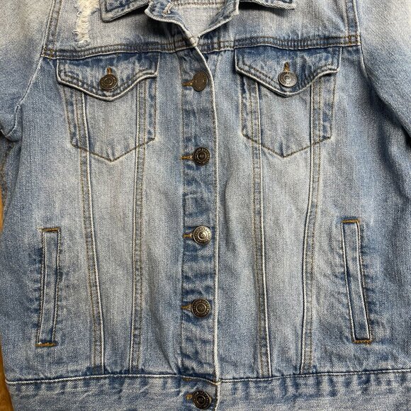 2SABLE JEAN JACKET DISTRESSED BUTTON UP POCKETS SIZE M DENIM BLUE 100% COTTON - Picture 5 of 12